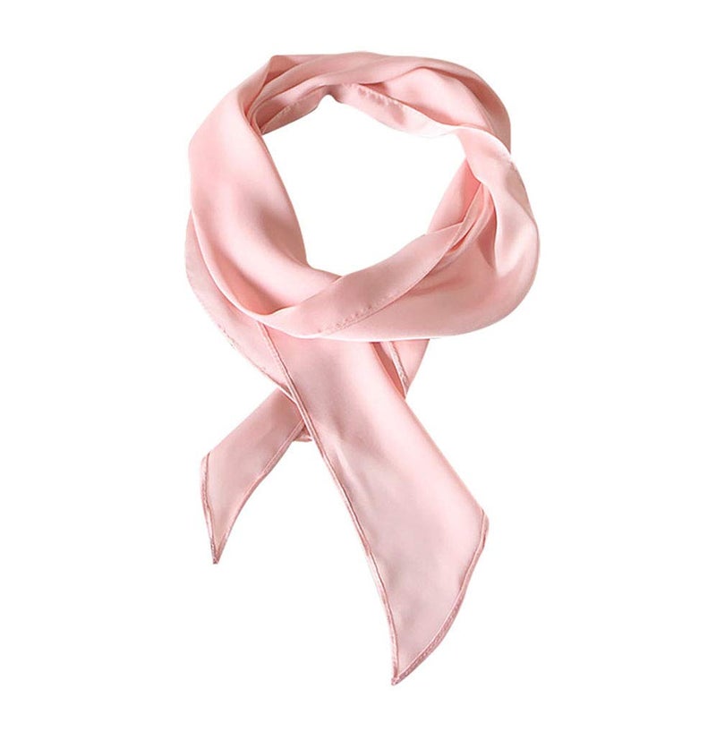 GERINLY Pink Neckerchief Plain Skinny Neck Scarf for 50s Costume Headband Long Narrow Purse Scarf Satin Accessory (Pink) - Image 1